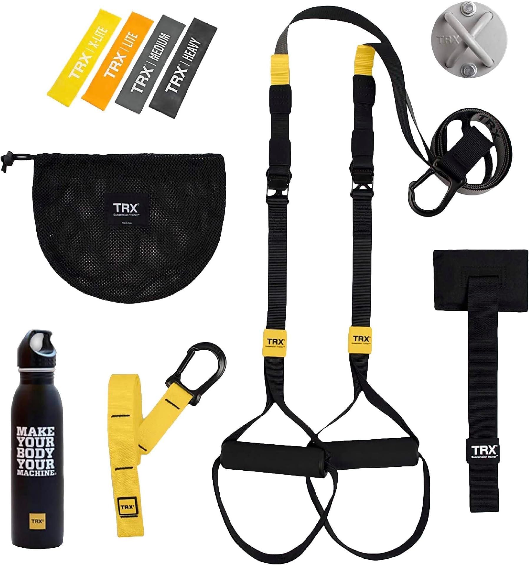 TRX Go Bundle Includes Go Suspension Trainer Training Xmount Training Set Of 4 Mini Bands & Training Stainless Steel Water Bottle