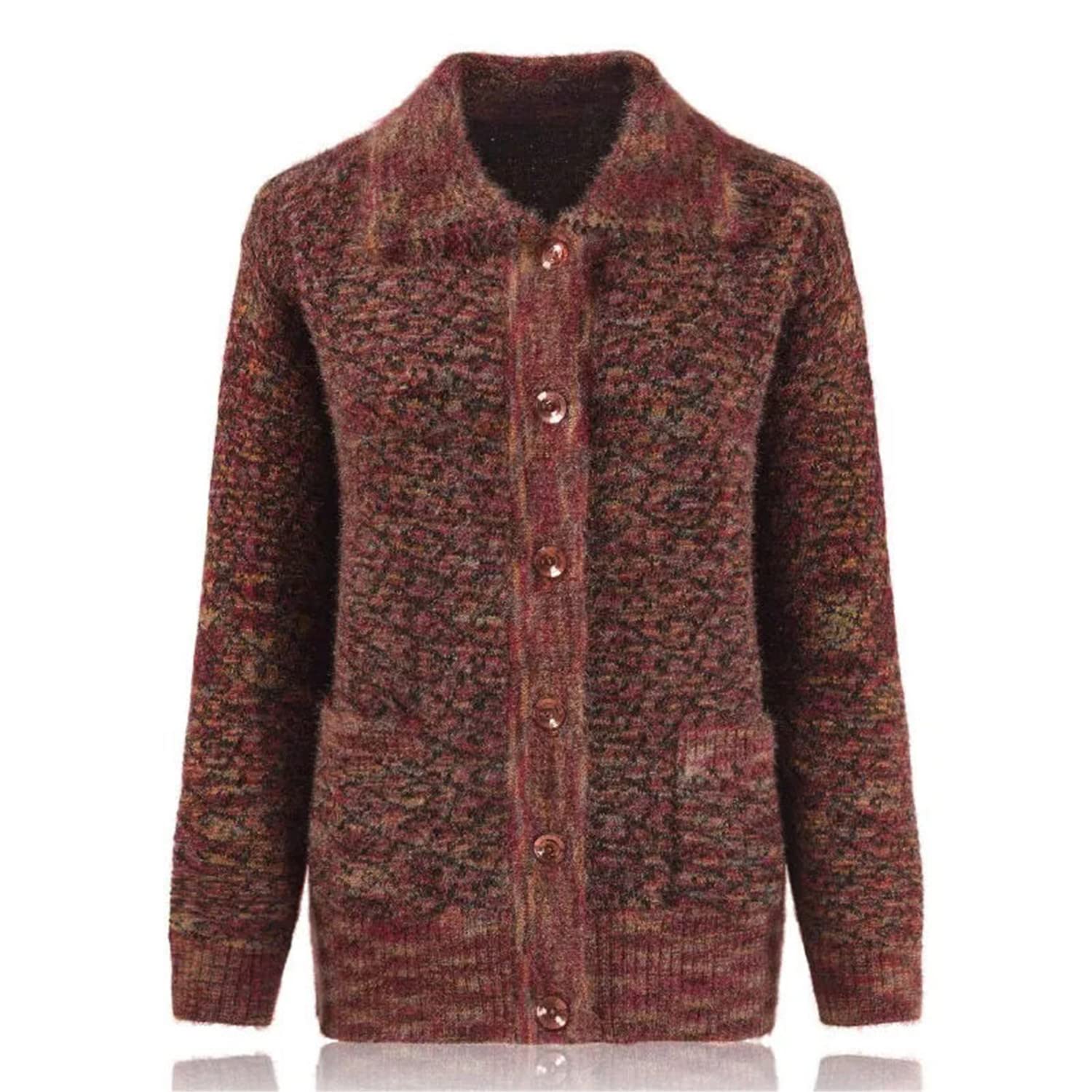 Chaqueta de punto caliente gruesa para mujer Chaqueta de punto de manga larga con un solo pecho, Rojo, 3X-Large