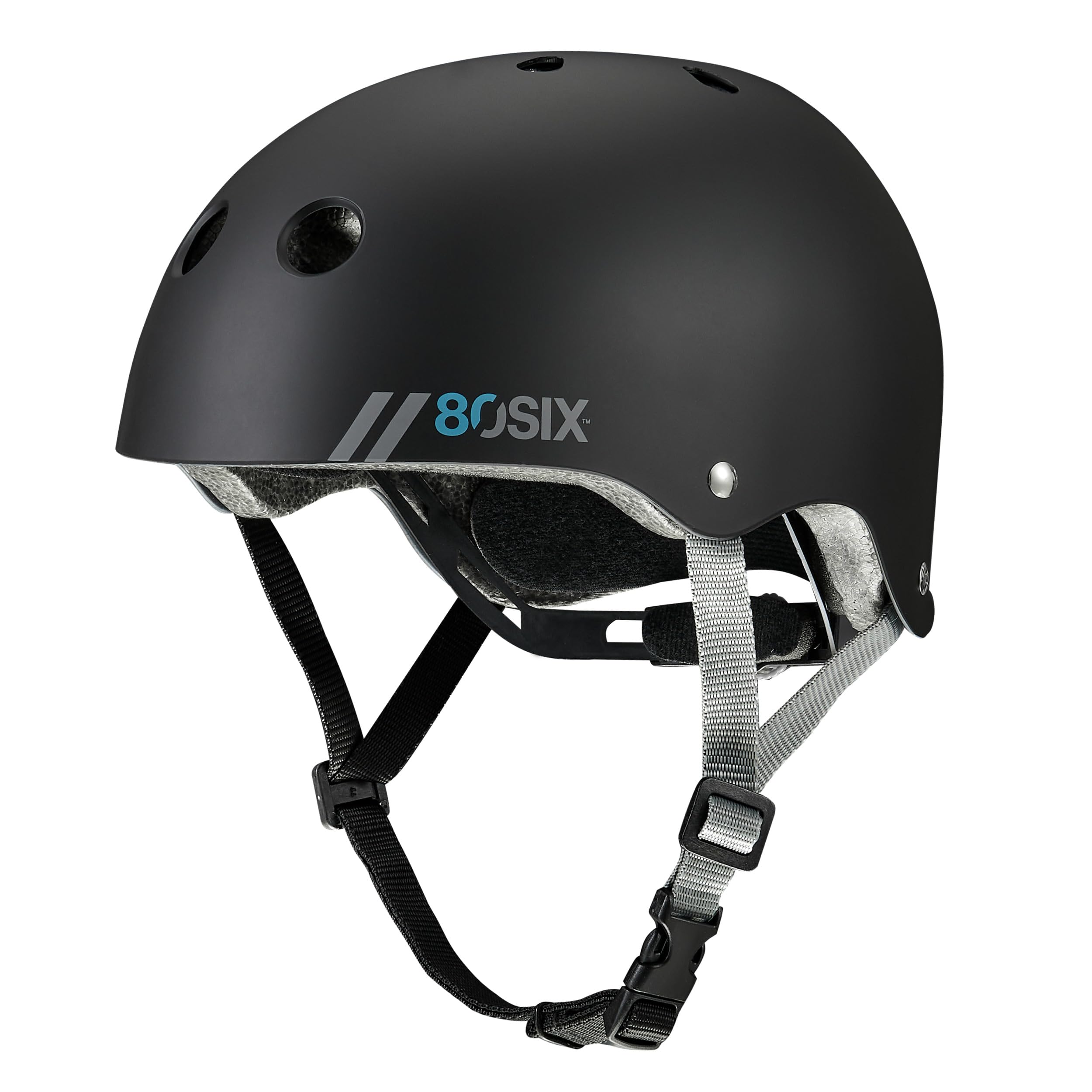 80SIX Multi-Sport Skateboard Helmet for Kids Teens&Adults-Certified Hardshell Protective Scooter&Bike Helmet with Fit Dial for Bike, Skateboard, BMX,&Inline Skate,Black Matte,S/M