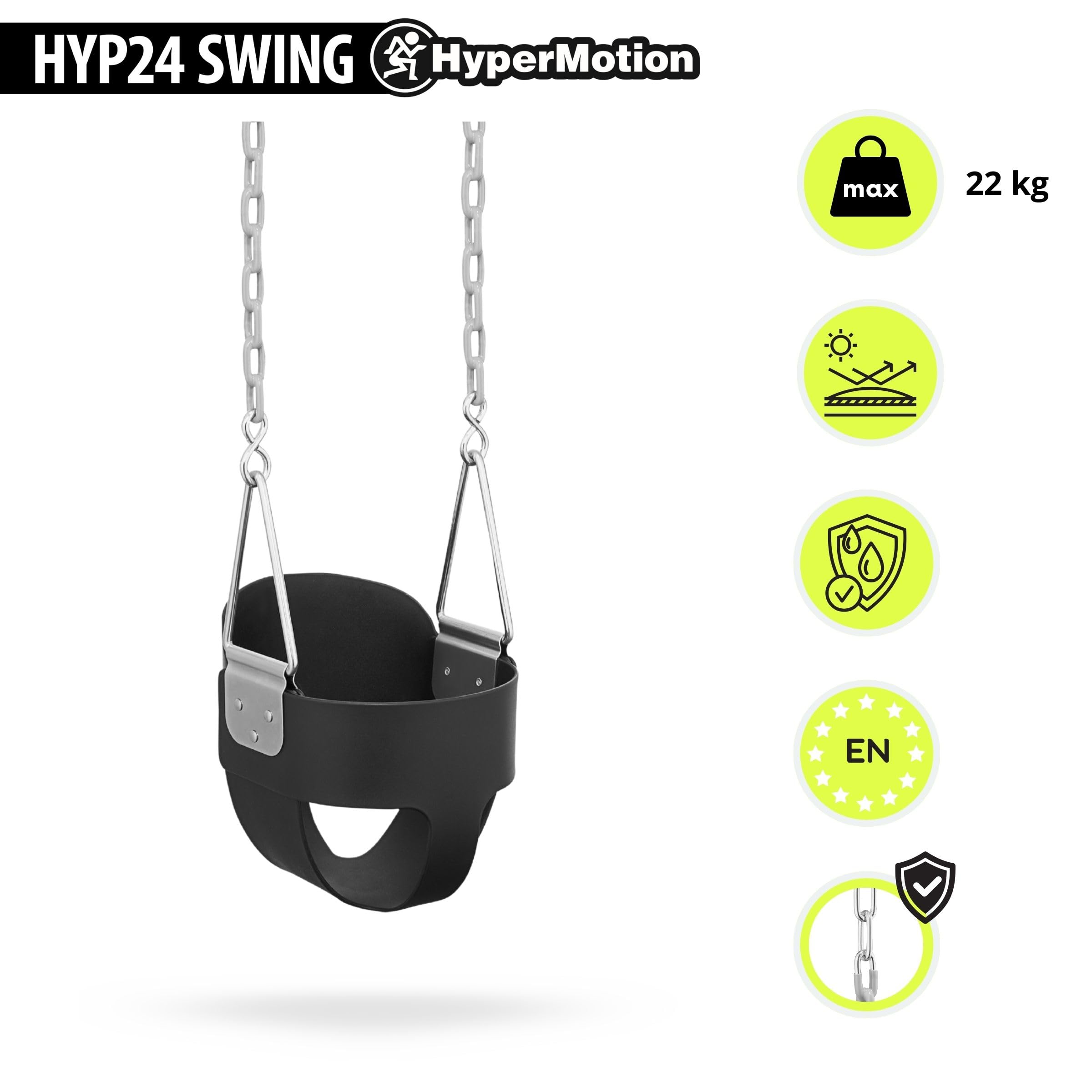 HyperMotion Altalena a catena per bambini piccoli con schienale alto, seduta in schiuma EVA, resistente agli agenti atmosferici, per giardino con moschettoni, 22 kg max