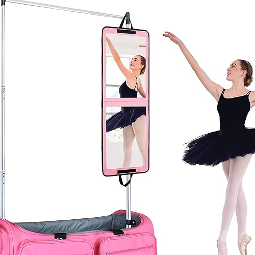 LPHUMEX Portable Pink Mirror Full Length for Dance, 33x13 Inch Hanging Mirror for Dance Bag, Lightweight Folding Travel Mirror Dance Competition Must Haves - Pink - 33"L x 13"W