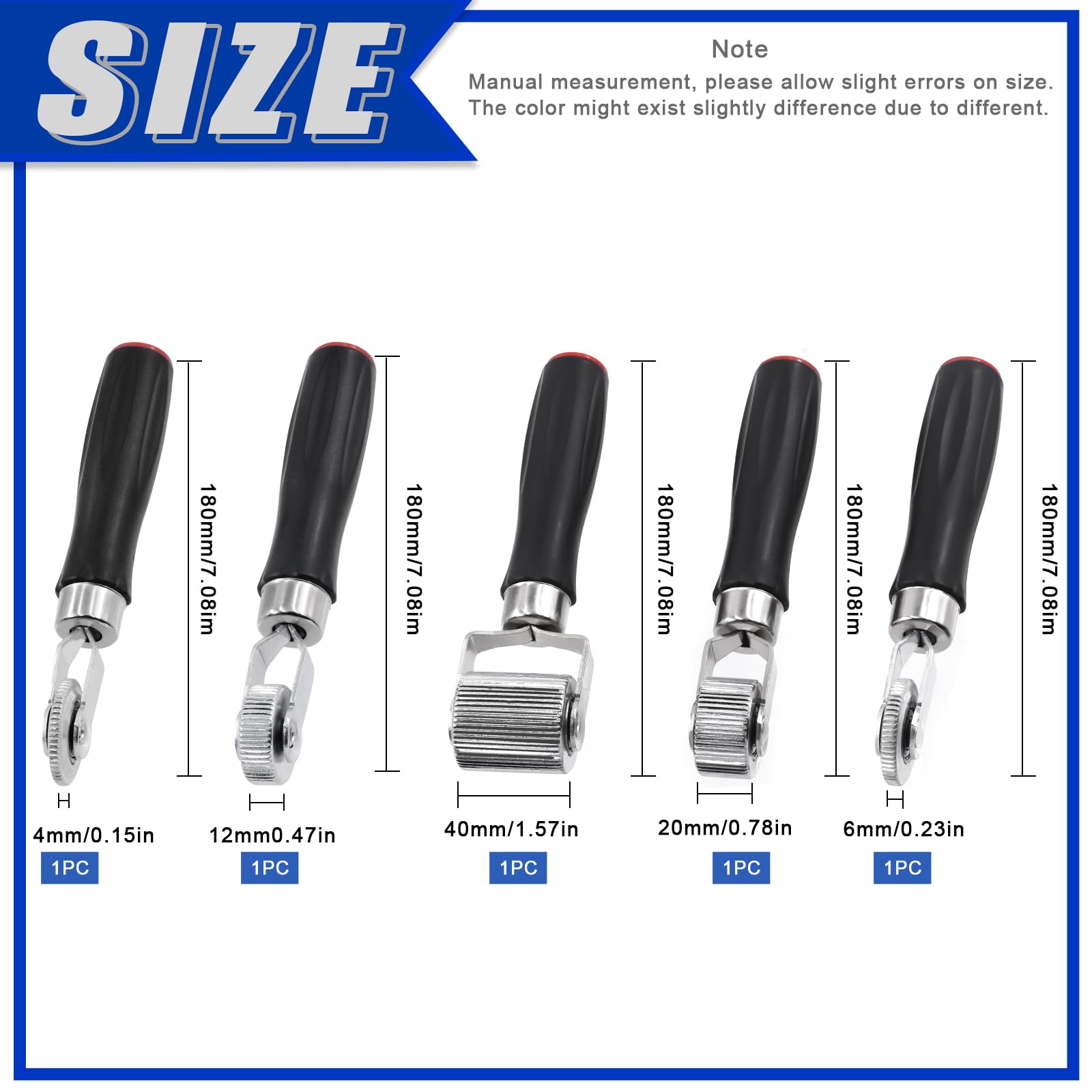 Glarks Lot de 3 rouleaux d'insonorisation pour voiture, 6 mm, 20 mm, 40 mm, outil d'installation en métal, rouleau de couture pour audio automobile (4/6/12/20/40 mm)