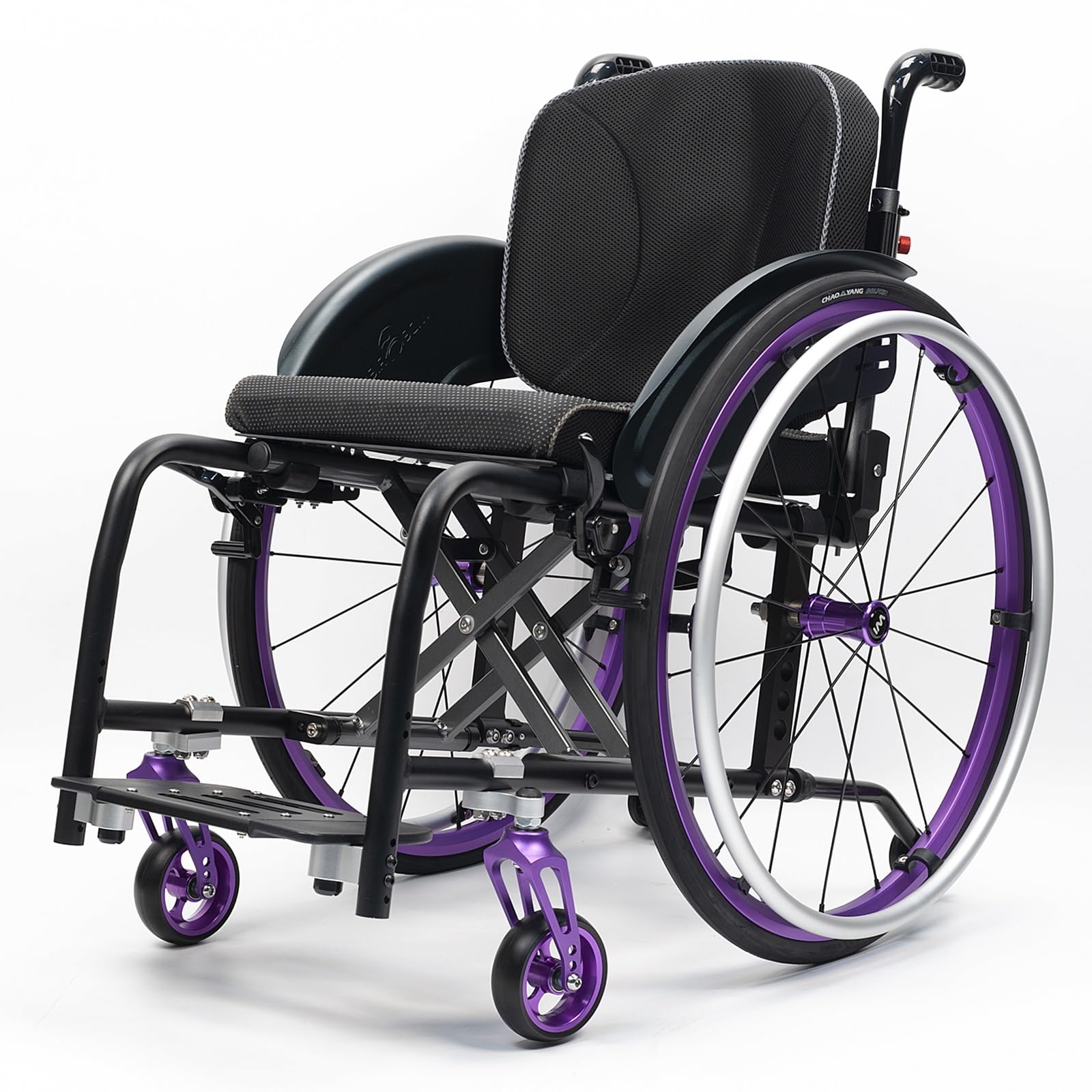 Silla de ruedas manual ligera, silla de ruedas deportiva ultraligera portátil todo terreno, silla de ruedas plegable, sillas de ruedas de transporte con antivuelco(Purple B,43cm/17in)