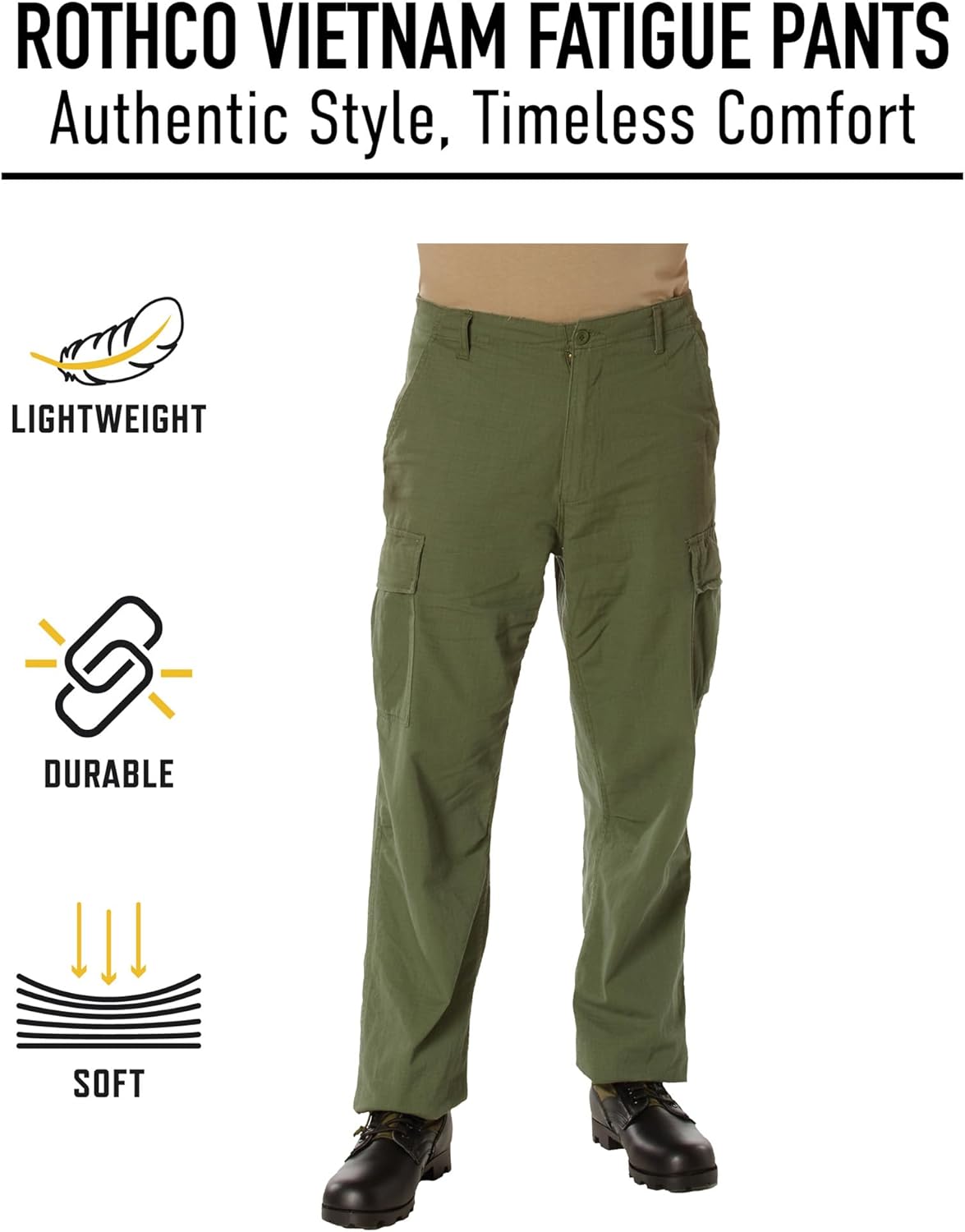Rothco Vintage Vietnam Rip-Stop Fatigue Pants – Mens BDU Lightweight Utility Cargos - Image 3