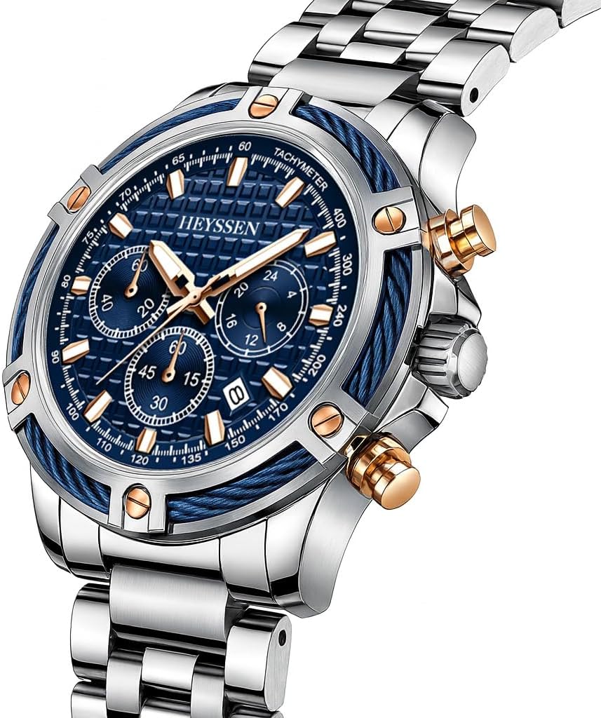 Chronograph Watches for Men Stainless Steel Band Sport Luminou Dial Chronograph Waterproof Watch with Timer & Birthday Gifts for Men