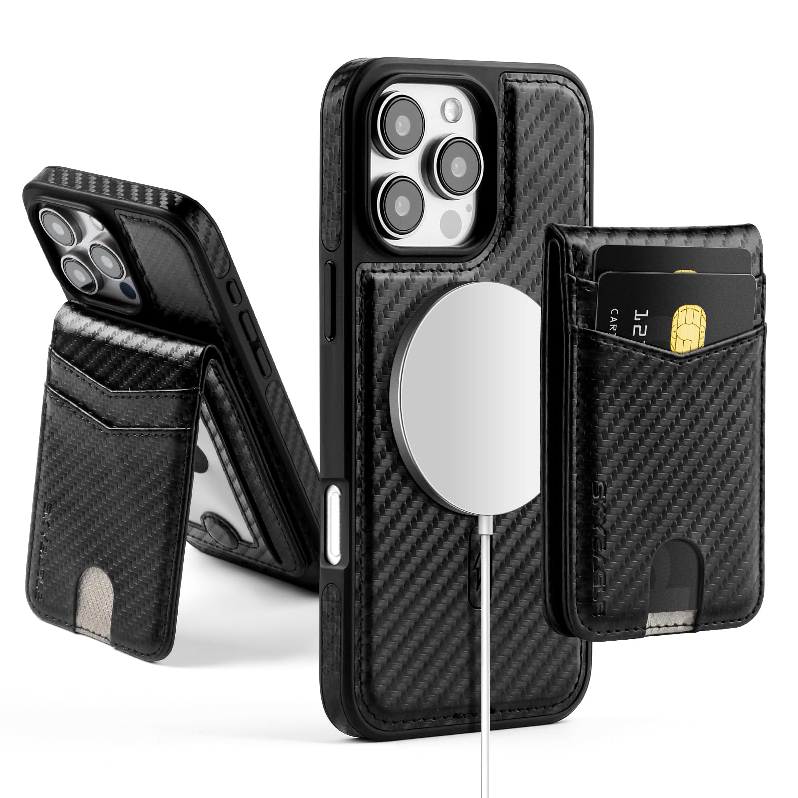 SkyEagle Compatible with Magsafe 2 in 1 Detachable iPhone 16 Pro Wallet Case with Card Holder Women Men,Magnetic PU Leather RFID Blocking Flip