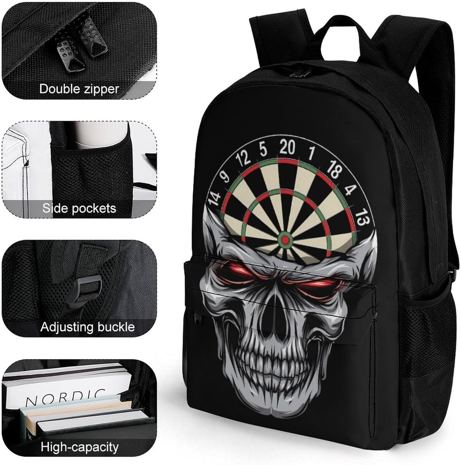 Skull Dartboard Demon Backpack Lightweight Backpacks Work Bag