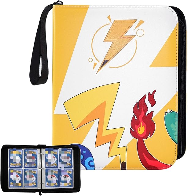 Card Binder for Trading Cards 4-Pocket with Sleeves, 400 Pockets Card Book for Cards Trainer Albums Folder, Carrying Case PU Leather Cards Holder Album for Boys and Girls (yellow)