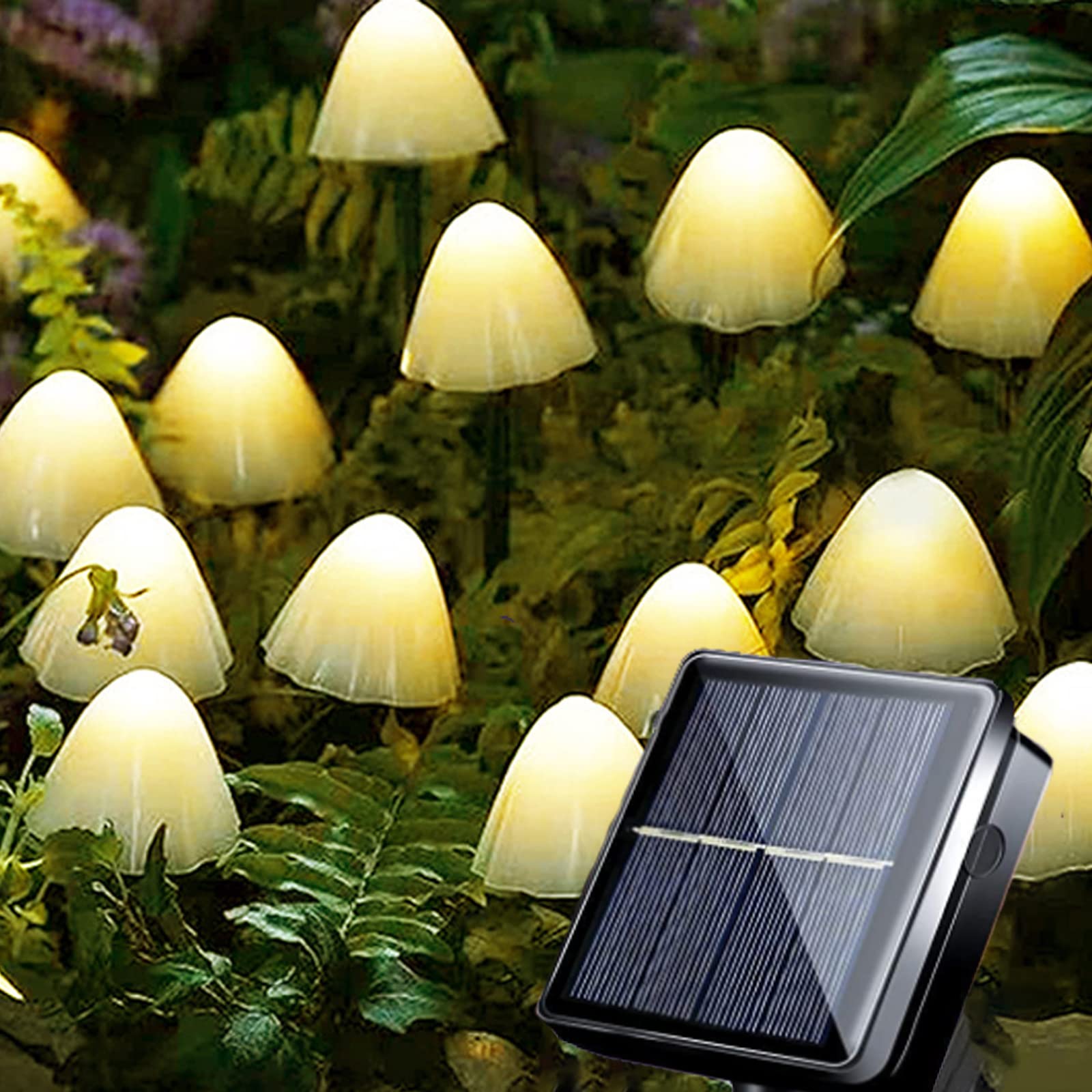 Ovker Guirnaldas Luminosas Solar, 12 LED Cadena de Luces Champiñón Exterior Solares, 8 Modos Luces Solares Hadas Linda de Seta Adornos para Jardín Balcón Patio Navidad Decoración(Blanco Cálido)