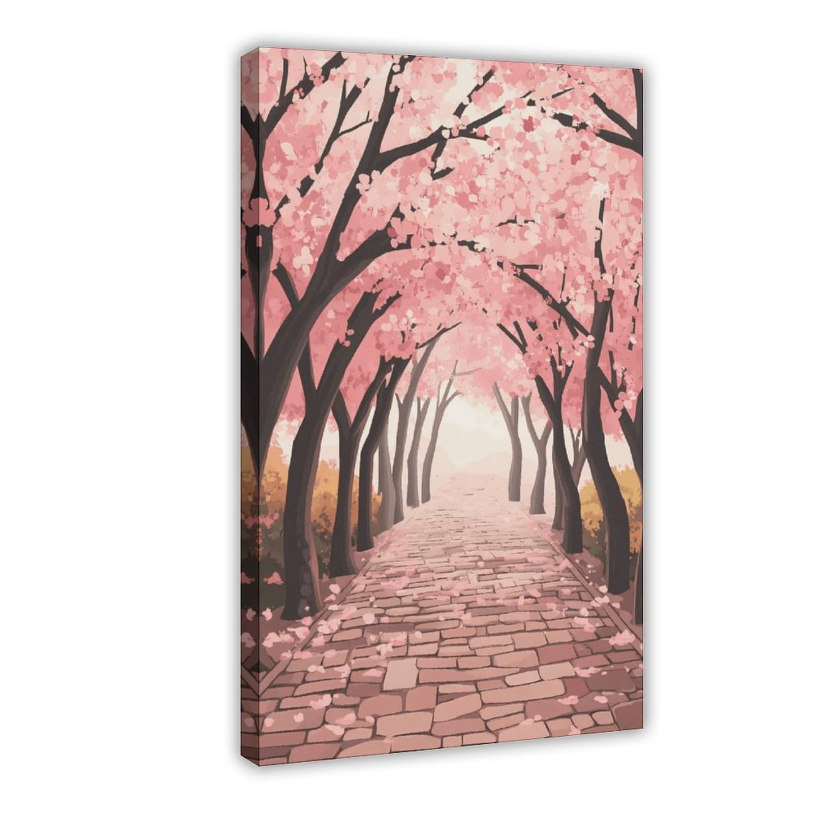 Utgn Pink Cherry Blossoms Tree Arch Pathway Japanese Spring Blossom Canvas Poster Bedroom Decor Landscape Decor Gift 16X24inch(40X60cm)