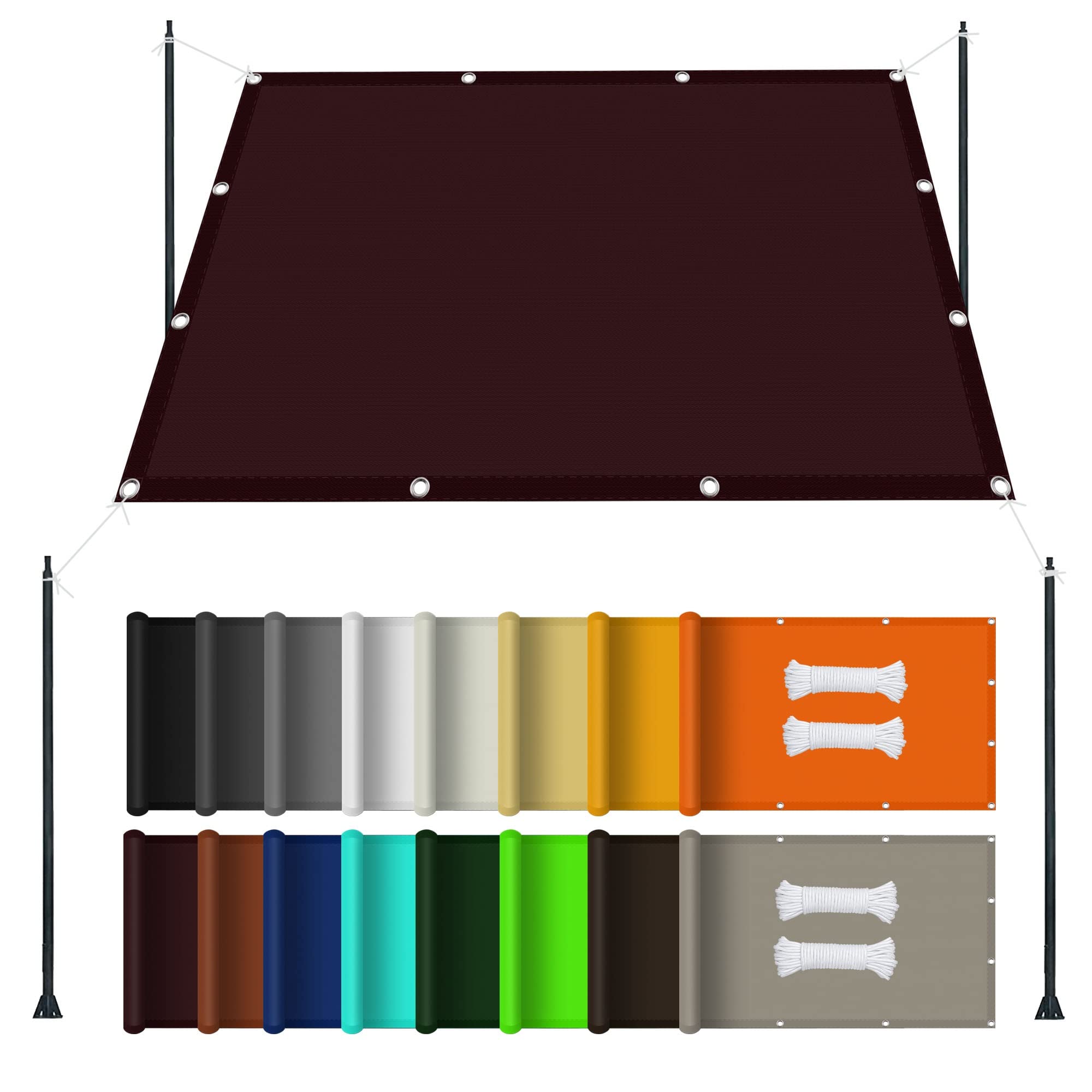 Auvent rectangulaire imperméable rouge vin pour un balcon ombragé en été