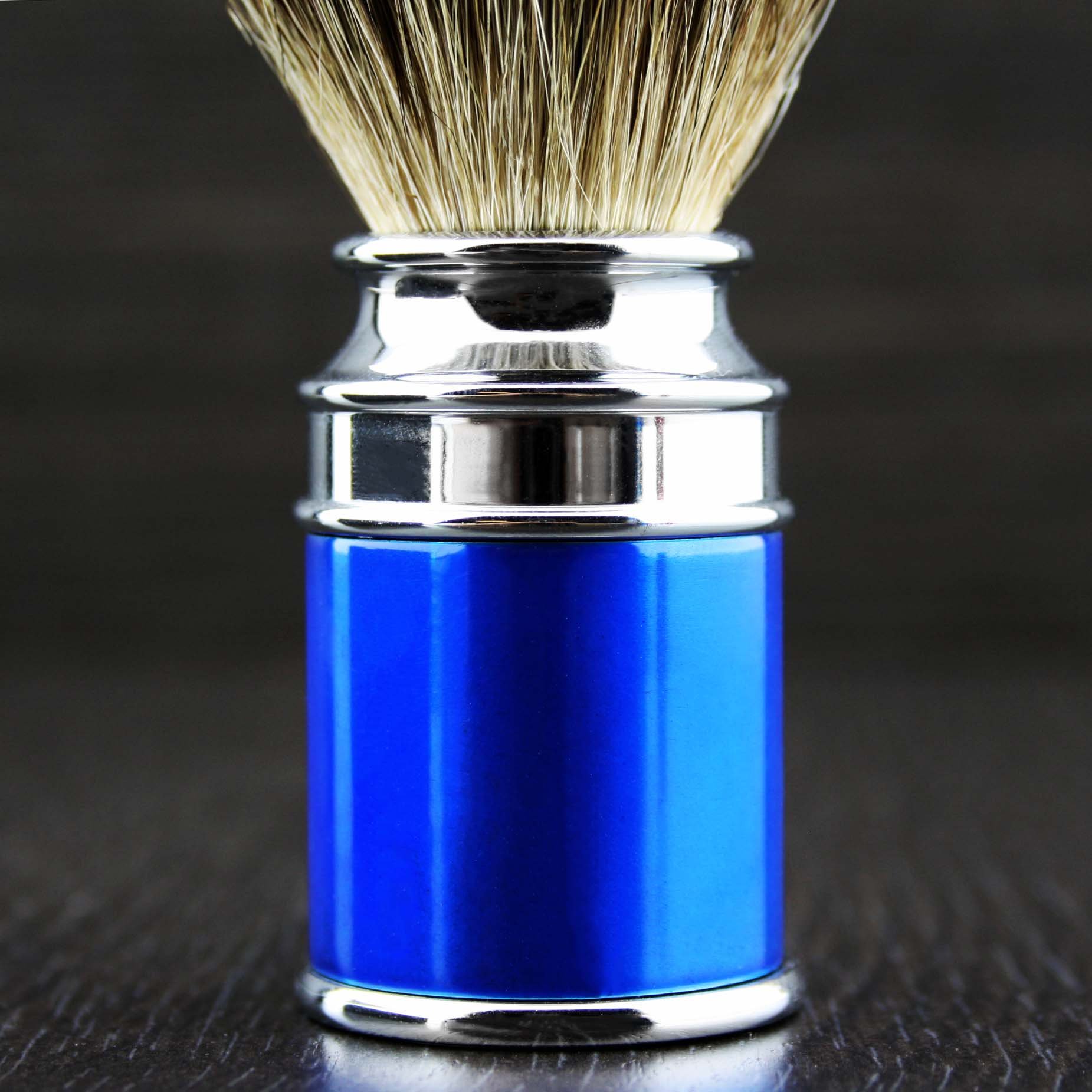 Hand Assembled in Stunning Blue Handle with Black Badger Hair.Men' Shaving Brush.