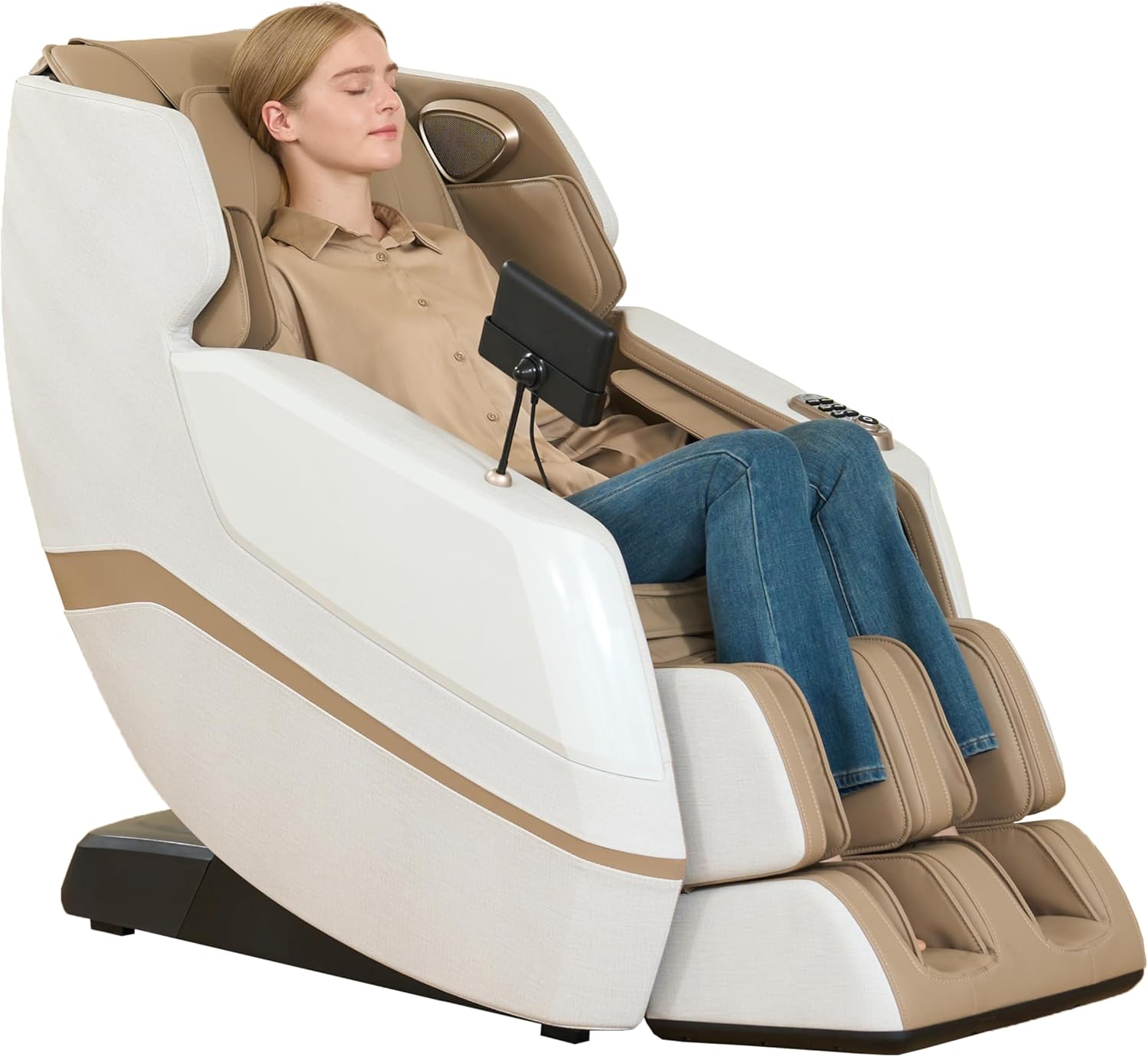 Real Relax 3D Massage Chair Full Body SL Track, Zero Gravity Recliner with Electric Extendable Footrest, Deep Yoga Stretch, 16 Auto Modes, Auto Body Scan, Foot Rollers, Favor 27 Brown