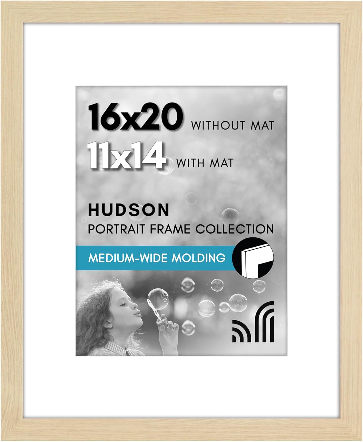 Americanflat 16x20 Picture Frame with Polished Plexiglass - Use as 11x14 Frame with Mat or Display 16x20 Photo Without Mat - Hudson Collection - Wide Picture Frames for Wall Display - Natural Oak Natural Oak 16x20 Use 11x14 Picture For Mat