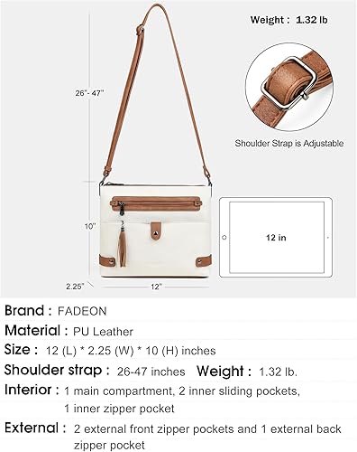 Miniatura 3 de FADEON Bolsos cruzados grandes para mujer, bolso cruzado de cuero de diseñador, bolso de hombro con múltiples bolsillos