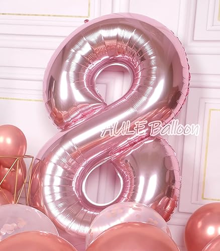 Miniatura 4 de AULE Globos grandes de oro rosa de 40 pulgadas con el número 8, globos de helio de aluminio grandes del 0 al 9, decoraciones gigantes de fiesta de