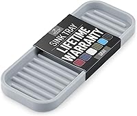 Zulay Kitchen Silicone Sponge Holder Sink Caddy 9x3.5in Grey - Heavy Duty Flexible Tray for Kitchen Sink, Sponges, Soap & More