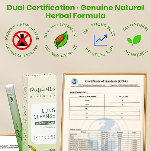 Miniatura 8 de Difusor de hierbas de gordolobo mejorado con extractos de gordolobo, tomillo y menta para limpiar los pulmones, mejorar la respiración y el