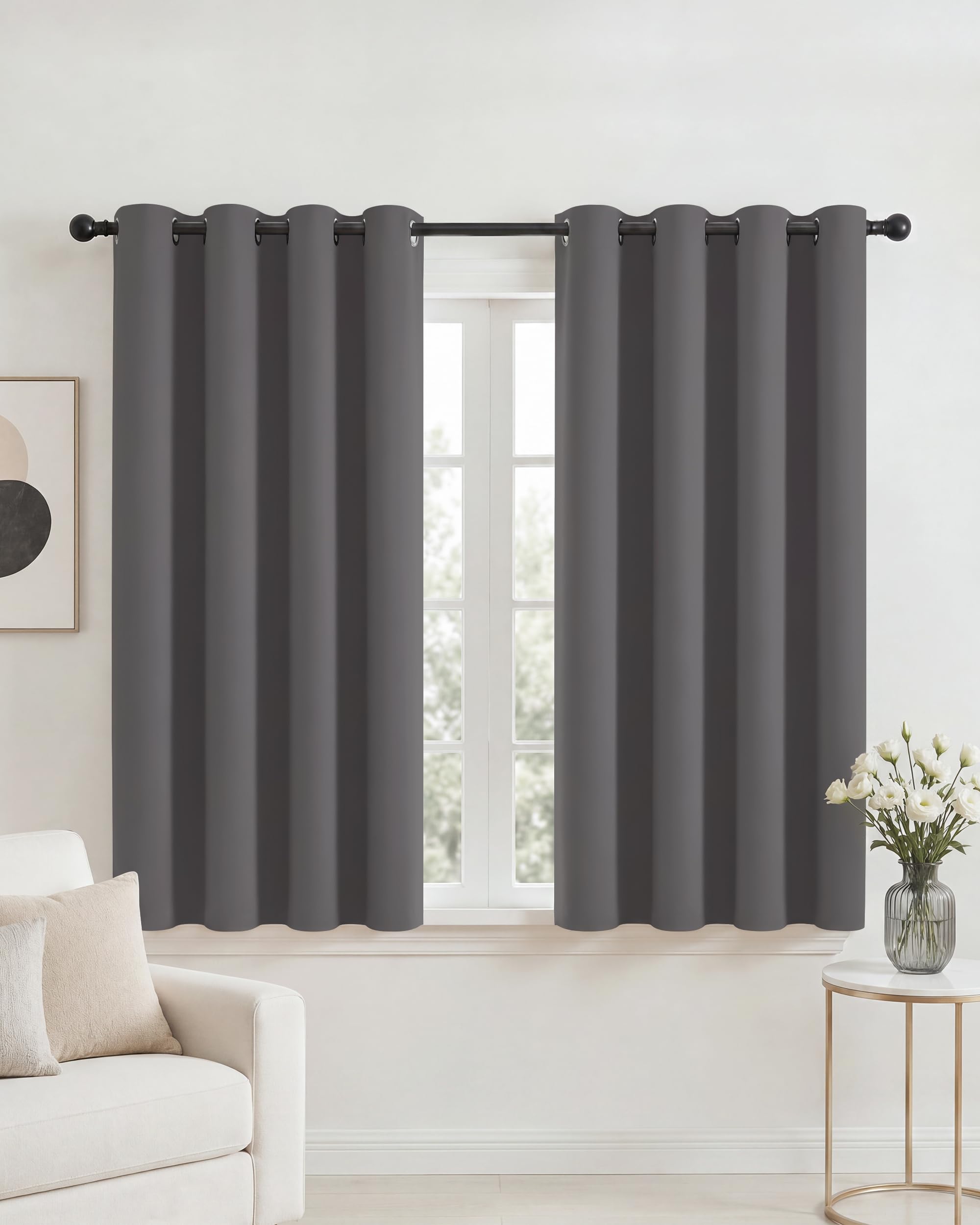 PONY DANCE Grey Eyelet Blackout Curtains 54 Drop, Thermal Insulated Room Darkening Drapes for Lounge & Home Office, Classic Energy Saving Privacy Noise Reducing Set, 2 Panels W52 xL54 — image 1