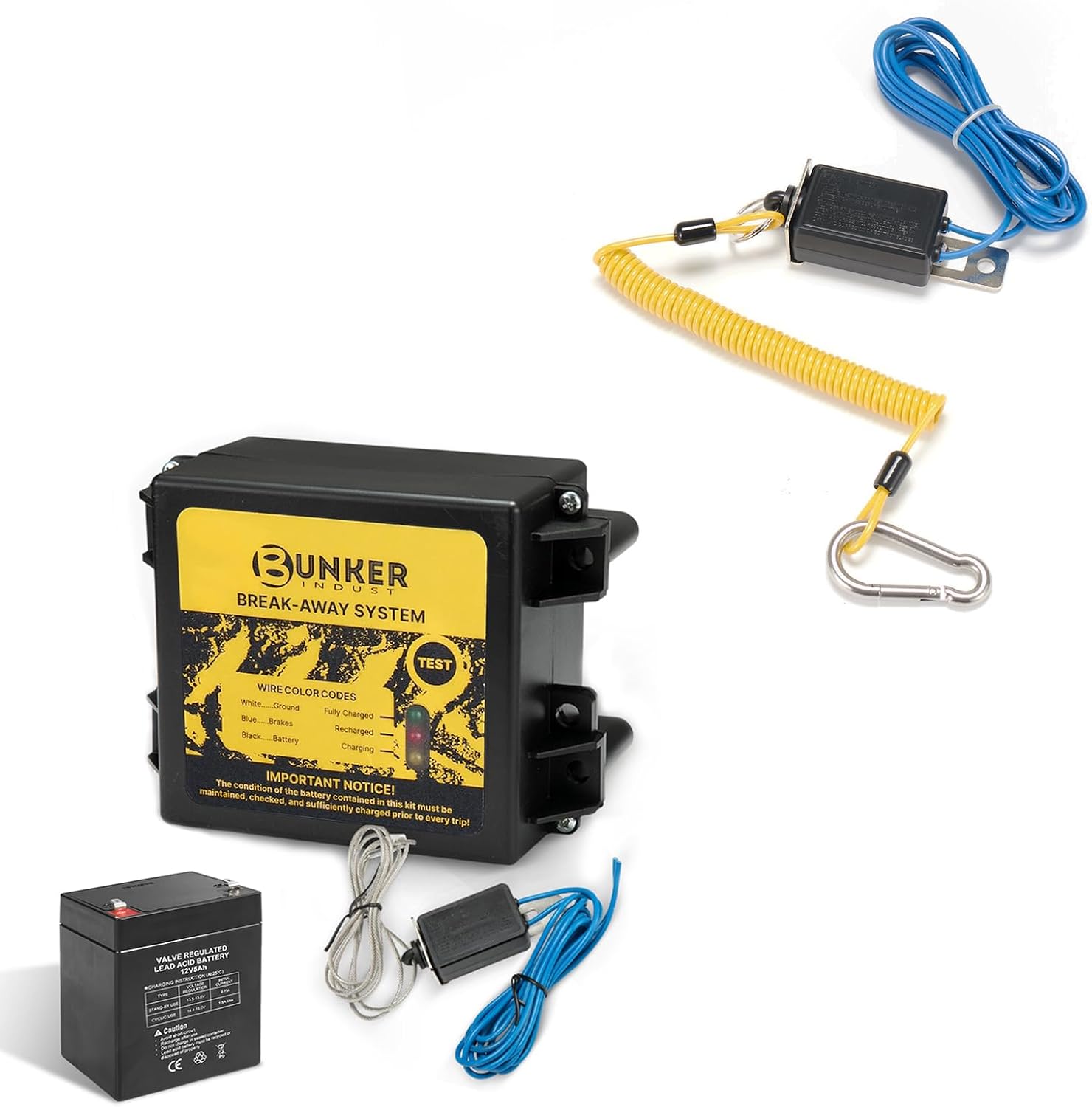 BUNKER INDUST Trailer Brakes Breakaway with Charger, LED Indicator, Switch Kit + Trailer Breakaway Switch