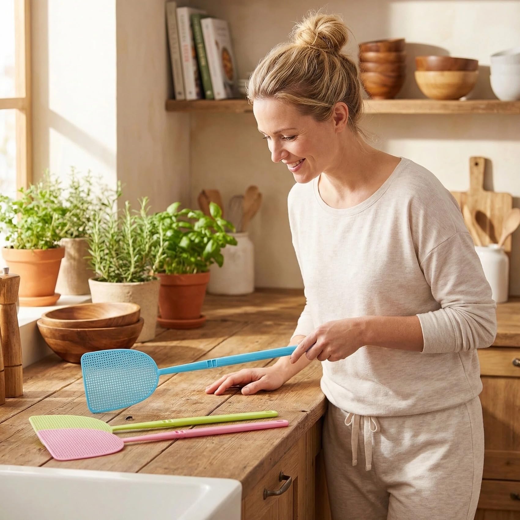 Set da 6 Schiacciamosche Incastrabili – Facile Assieme a Incastro, per Interni ed Esterni, Robusto (Rosa+Blu+Verde)