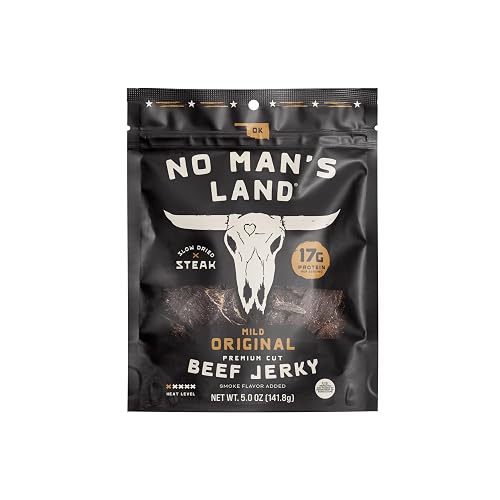 No Mans Land Slow-Dried Beef Jerky | Smoked & Seasoned Jerky Strips | High Protein, Low Carb, Low Calorie Beef Snack | Gluten Free - MILD 3oz Bag (5oz)