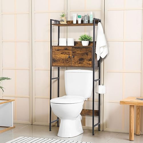 Fogein Estante para armario de almacenamiento sobre el inodoro organizador de baño sobre el inodoro con 4 ganchos extraíbles y soporte para papel