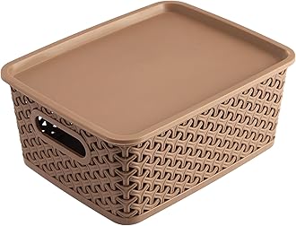 Kuber Industries Pack of 9 Multipurpose Solitaire Storage Basket with Lid|Strong Plastic Material & Side Grip|Size Small 25 x 19 x 10.5, (Multi)-CTLTC010898