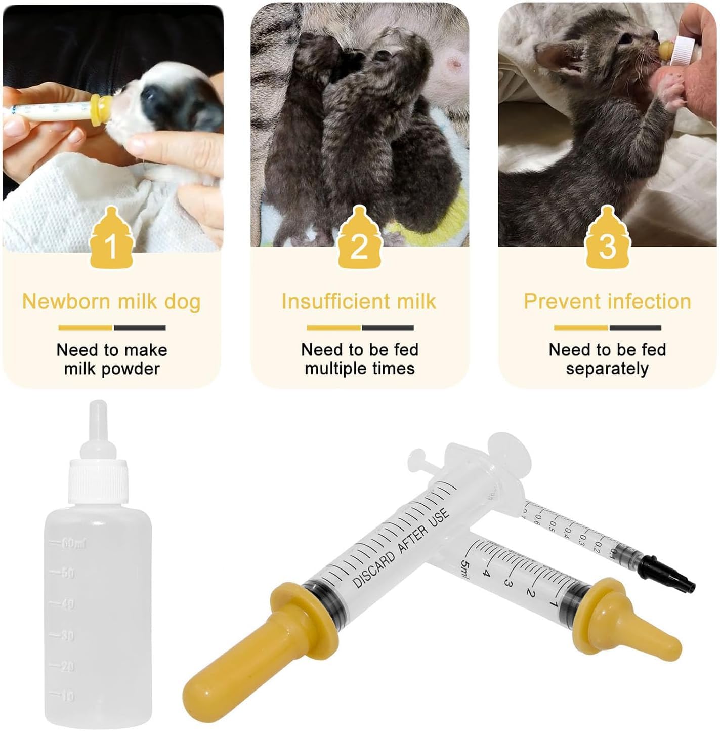 JYNXOR Haustier-Fütterungsset Mit Silikon-Nippeln - Komplett-Set Für Welpen Und Kätzchen