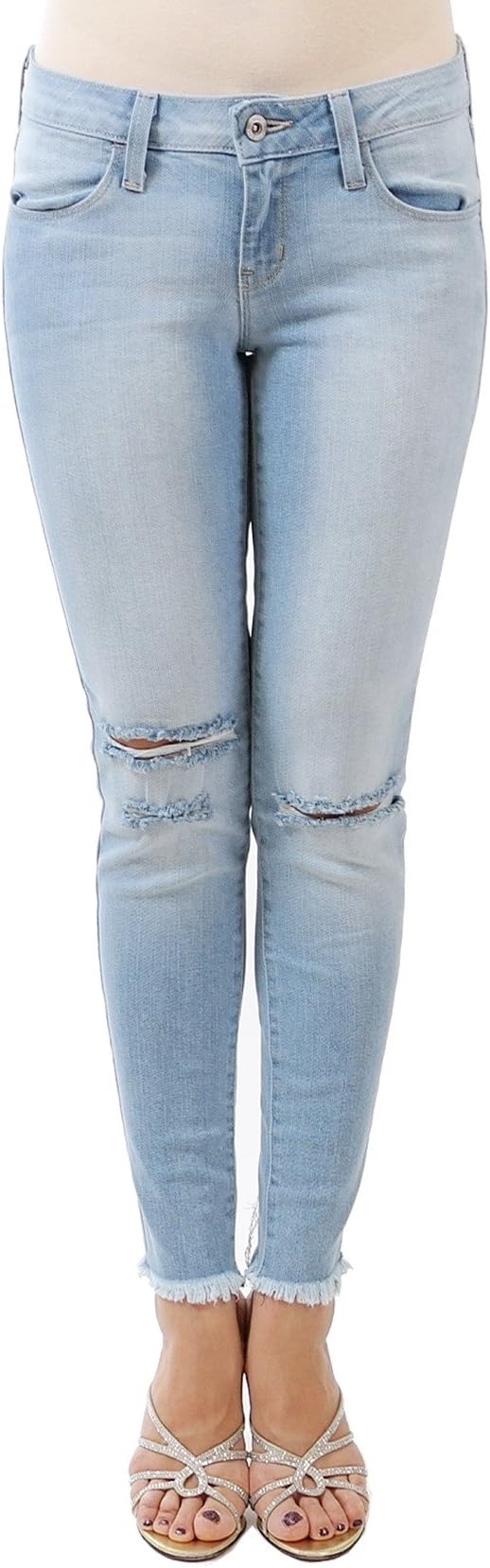 Just USA Jeans Women's Low Rise Knee Cut Fray Bottom Skinny Denim