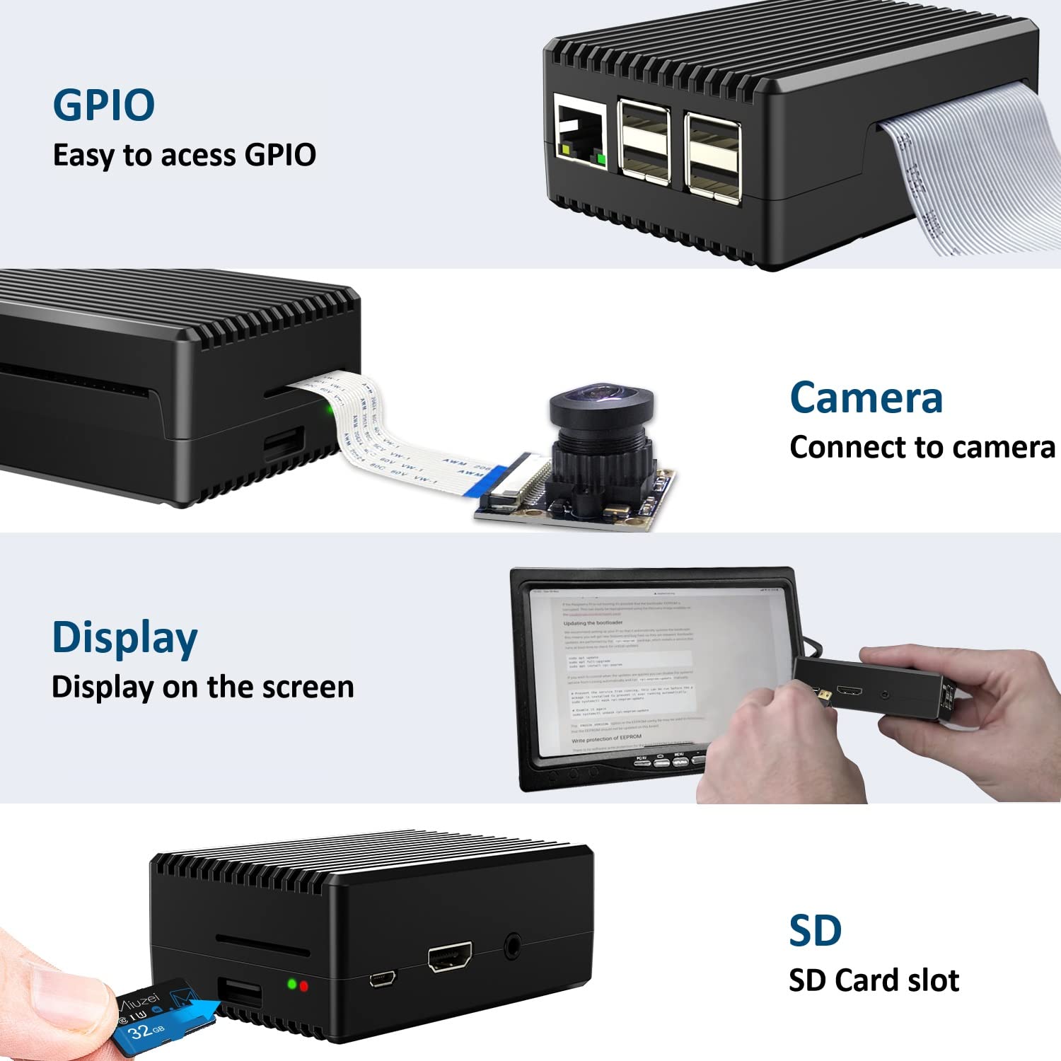 Miuzei Alluminio Case per Raspberry Pi 3b 3b+ con 5.1v 3a Alimentatore con Interruttore On/Off,Micro USB,Raffreddamento Passivo Case compatibile con Raspberry Pi Modello 3b 3b+
