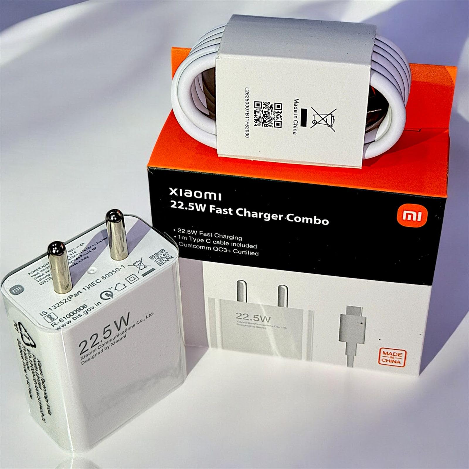 22.5W Ultra Fast Type-C Charger for Xiaomi Mi Max 2 Wall Mobile Charger Qualcomm QC 3.0 Quick Rapid VOOC AFC Charger with 1m Type C USB Data Cable (White)