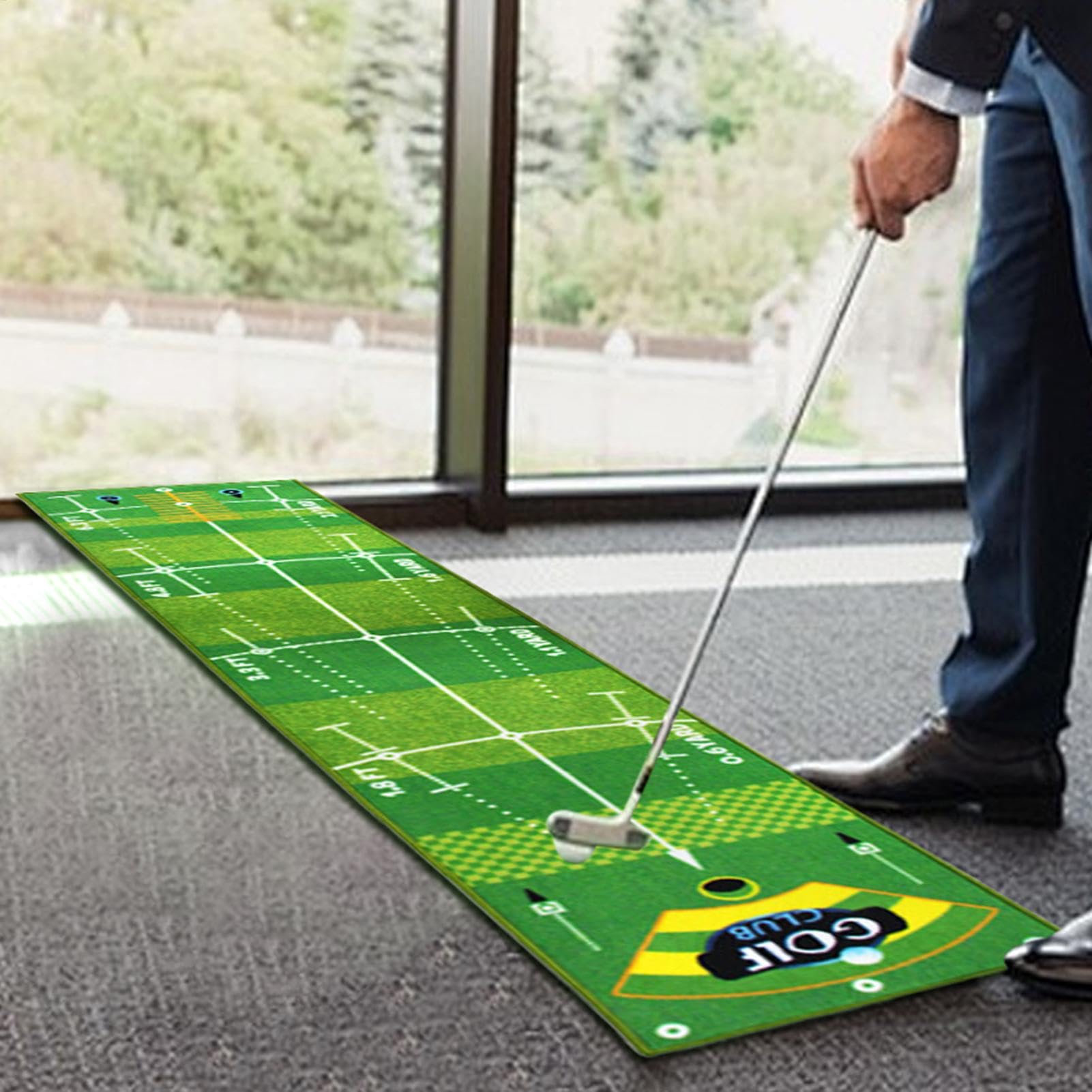 Tapete verde de golf de 1 x 8 pies, almohadilla deportiva con parte inferior antideslizante para golfistas, hombres y mujeres, mejora tus habilidades de putting