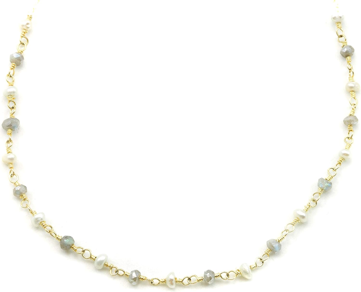 Spyglass Designs 14k Gold Filled Labradorite White Small Freshwater Cultured Pearl Goldtone Necklace (3.0-3.5mm), 18"