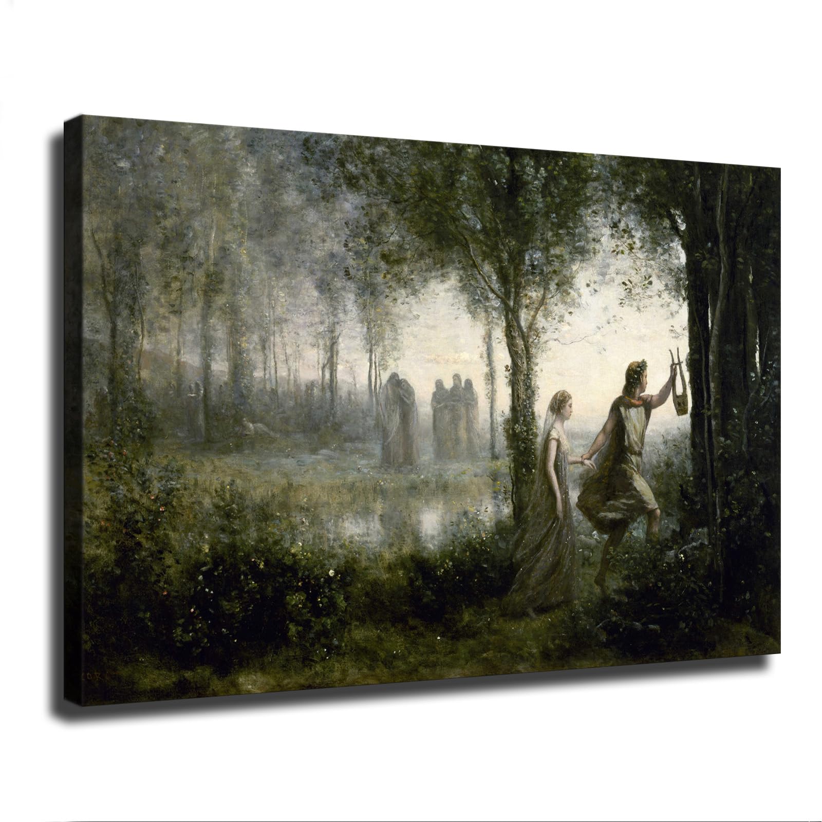 LJYYR Orpheus Leading Eurydice From The Underworld by Jean Baptiste Camille Corot Art Poster Canvas Painting Prints Wall Art for Living Room Bedroom Hallway Decoration Home Decor (16x24inch,Framed)