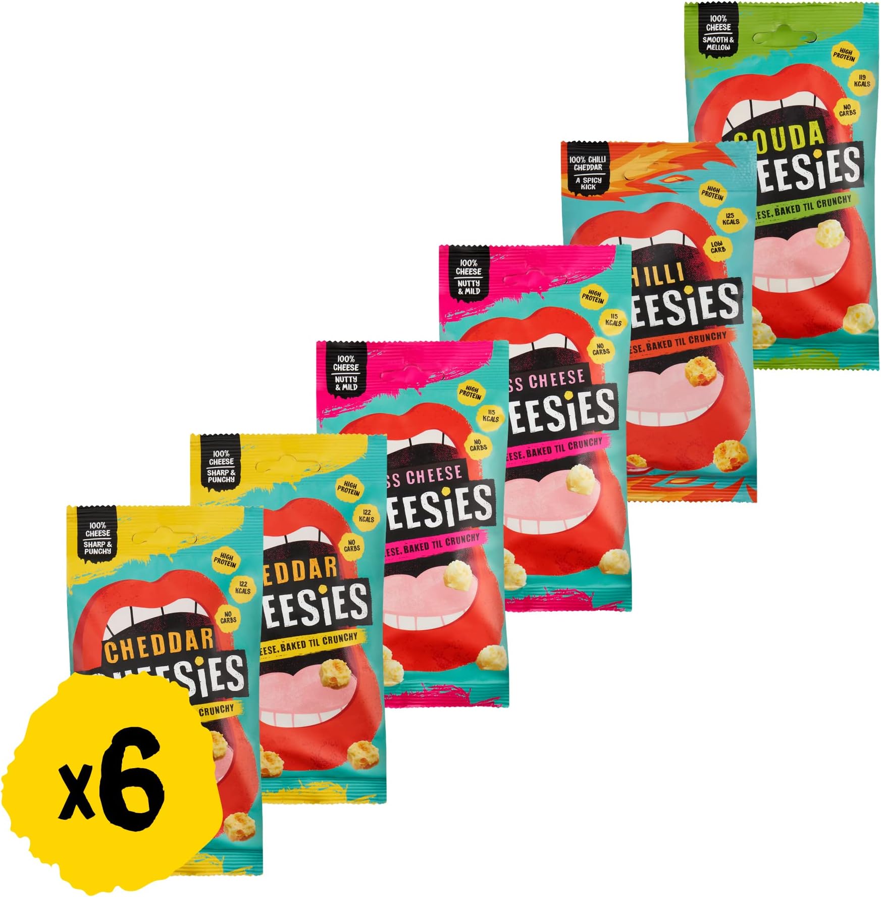CHEESIES | Crunchy Cheese Keto Snack | Variety Pack (Selection 3) | 100% Cheese | Sugar Free, Gluten Free, No Carb | High Protein and Vegetarian | Crunchy, Baked and Tasty | Multipack | 6 x 20g Bags