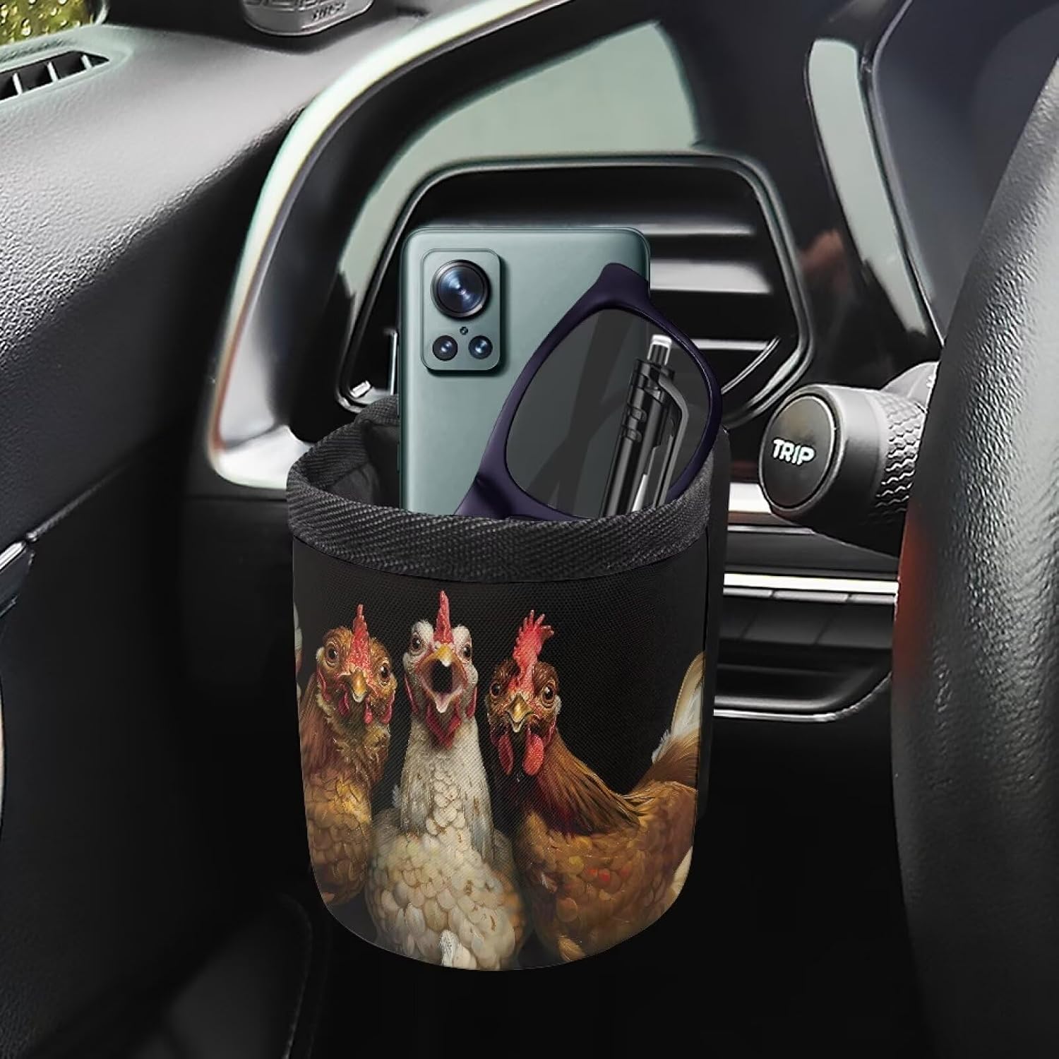 Chickens Pattern Car Air Vent Storage Bag Car Mount Phone Holder Car Accessories Organizer Pocket, Sunglass Holder Coin Key Card Case Organizer with Hook