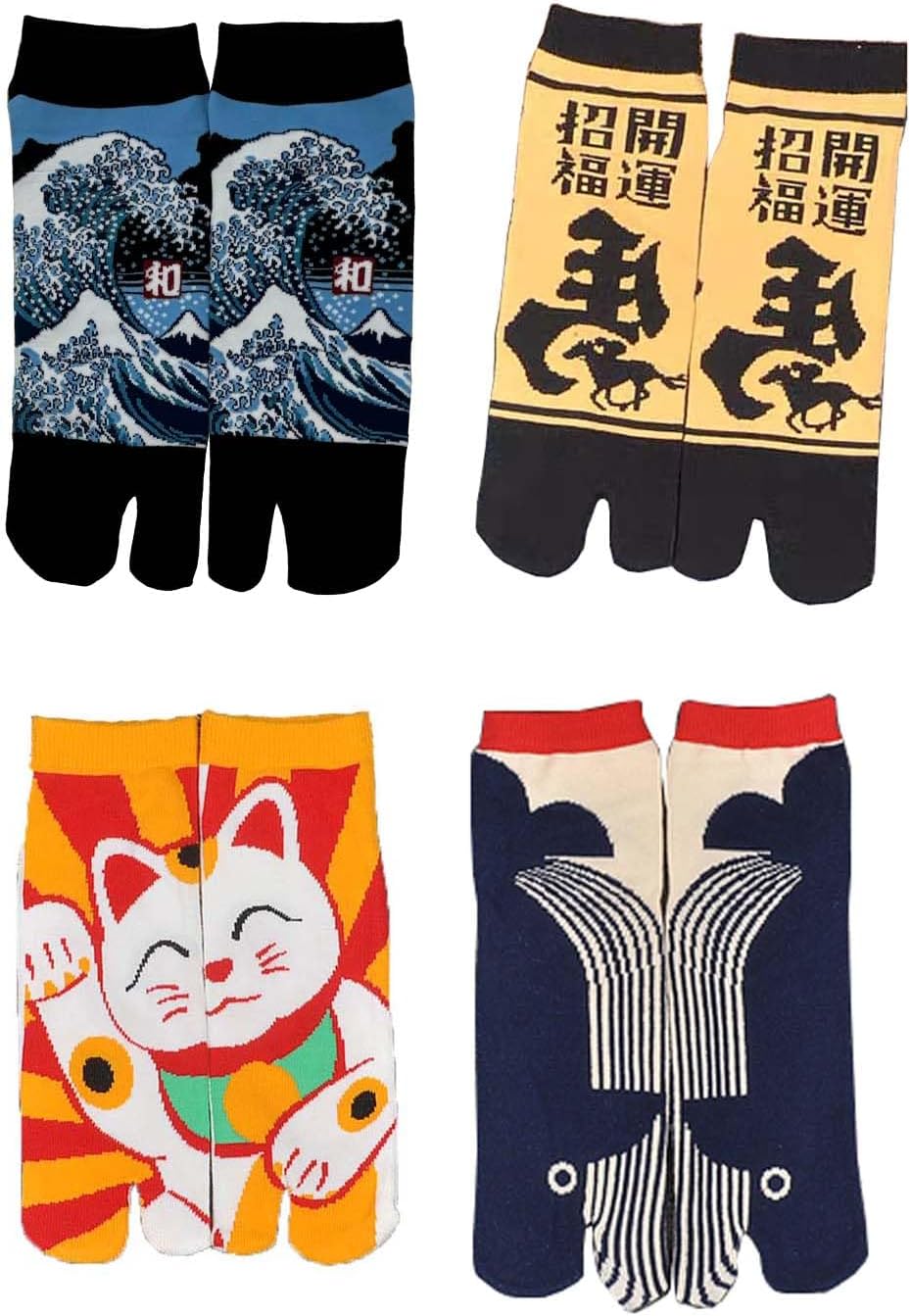 FANCYPUMPKIN 4 paia di calzini in cotone con punta divisa in stile giapponese, sandali a kimono, Tabi, Ninja Geta, calzini da geisha per uomo, A-01