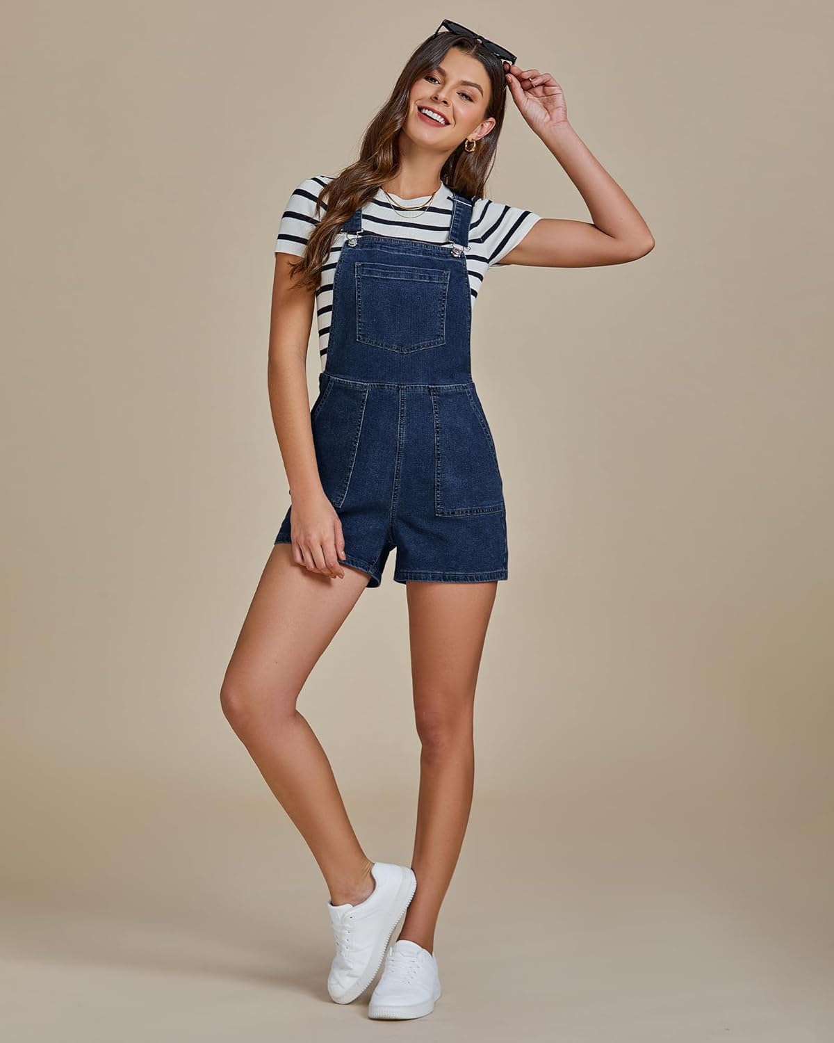 luvamia Jean Overalls for Women Shorts Bib Adjustable Straps Side Zip Stretchy Denim Rompers Casual Summer Shortalls - Image 5