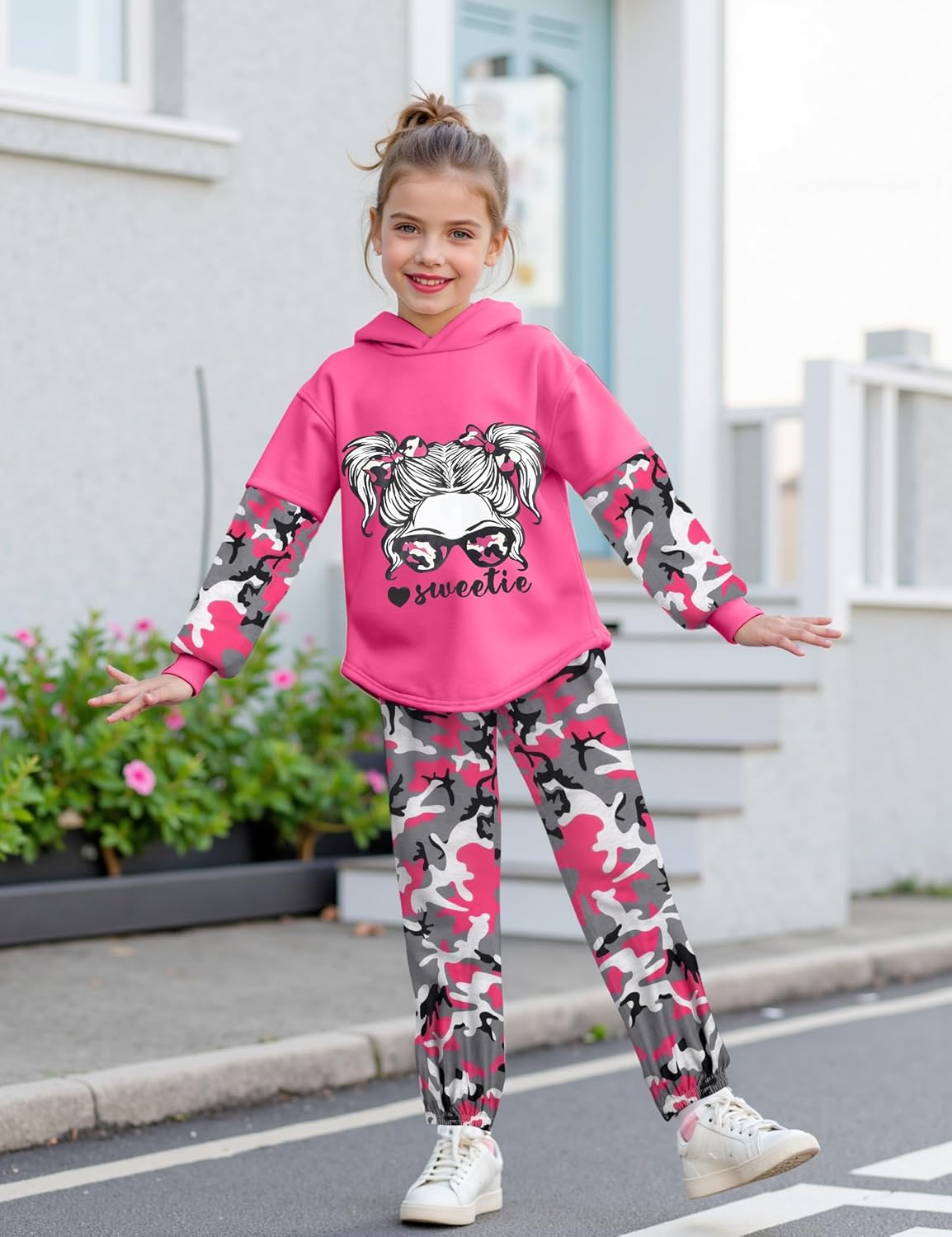 Girls Fall Outfits Sweetie-girl Hoodie Top and Camouflage Legging Pants 2PCS Girls' Clothing Sets Size 6-16 - Image 3