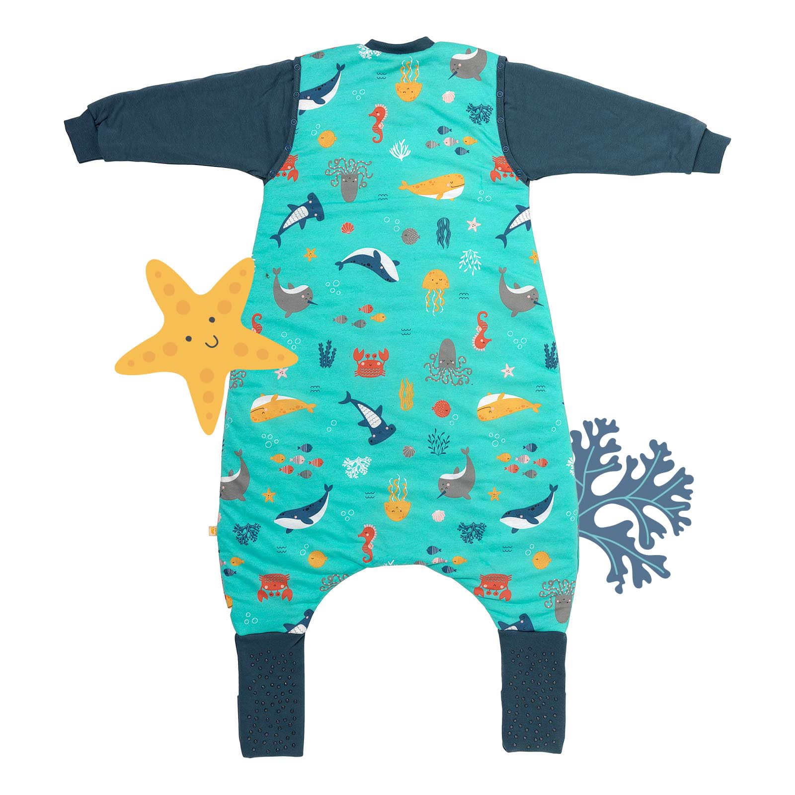 schlummersack Slumbersac Sacco nanna con piedini bambini 2.5 Tog 90 cm Animali marini I Sacco nanna con gambe per dimensione del corpo 90-100 cm | Sacco nanna maniche rimovibili