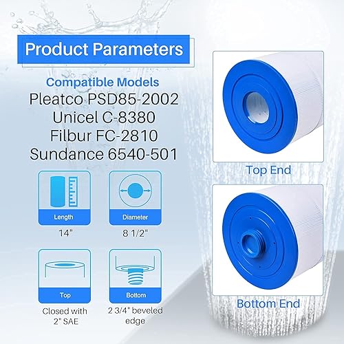 Miniatura 2 de POOLPURE Filtro de piscina de repuesto para Sundance 850 780 Series, Sundance 6540-501, 6540-502 Set, Filbur FC-2810, FC-2812 Set, filtro PLFC-8380