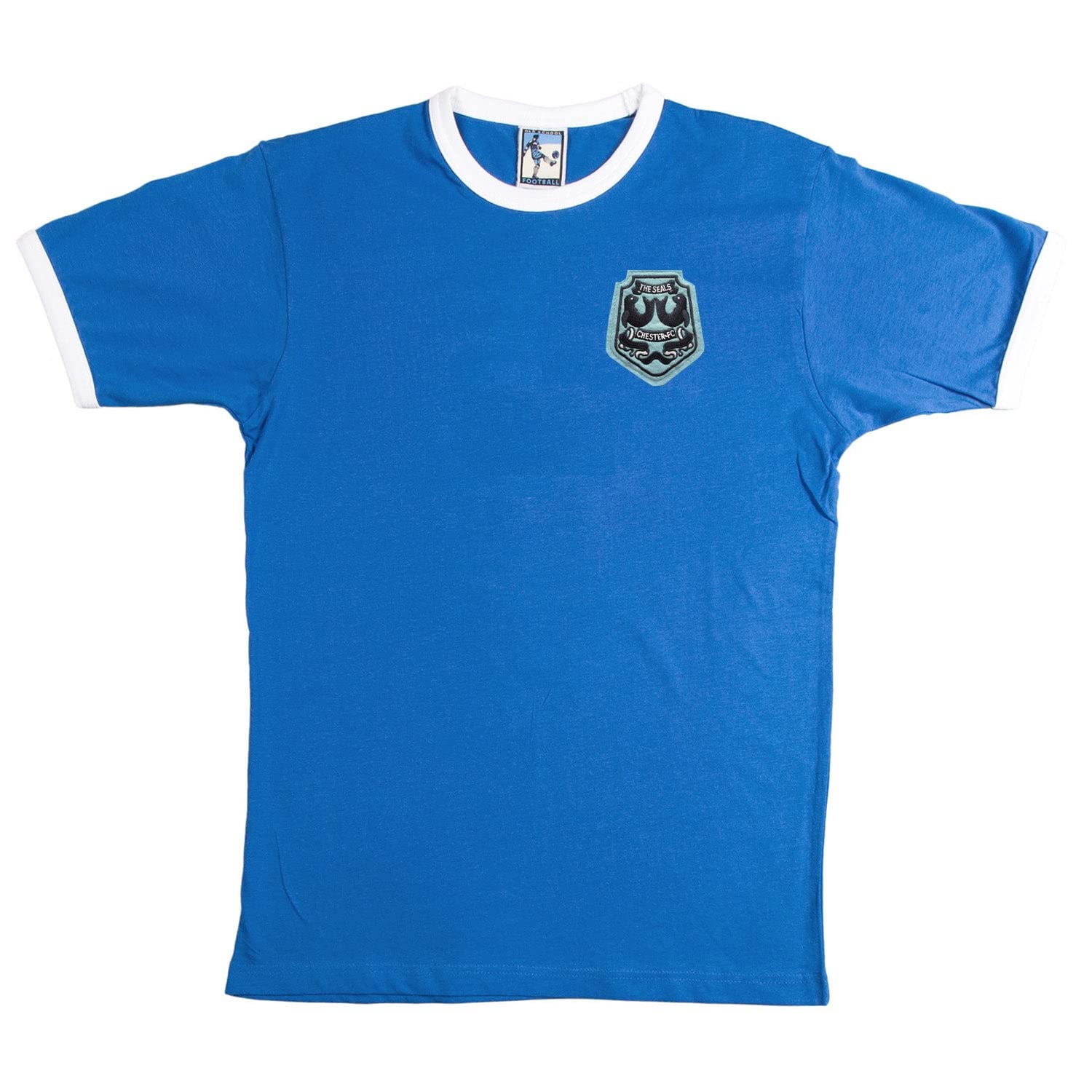 Chester 1974-1983 Retro Football T Shirt Embroidered Logo Royal/White