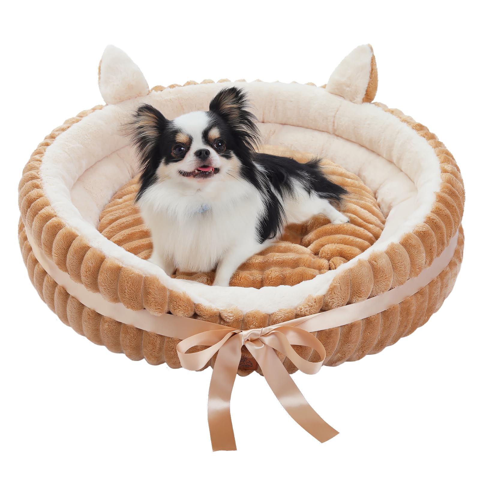 PAWZ Road Large Cat Bed for Indoor Cats, Washable Small Dog Bed with Reversible Cushion and Anti-Slip Bottom, Round Puppy Bed Pet Bed for Small dogs, 61x61x23cm, Brown