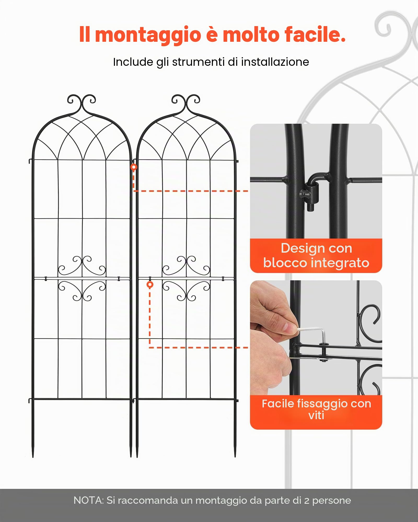 VEVOR Set 6 pz Traliccio da Giardinaggio 180x52,5 cm, Pannello da Giardino in Metallo con Finitura Verniciata a Polvere, Collegabili, Grigliato da Supporto Divisorio Decorativo per Rose Rampicanti
