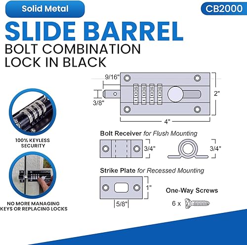 Miniatura 2 de Cerradura de combinación con cerrojo negro CB2000 de Combi-Bolt CB2000-BLACK