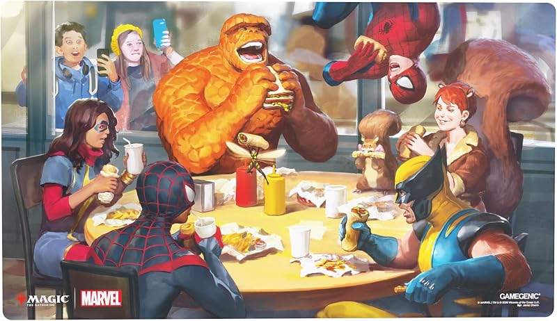 Magic: The Gathering Heroic Feast Prime Tapete de juego | Gamegenic Marvel Super Heroes Gaming Mat, tapete de juego Premium MTG y TCG con base antideslizante y bordes cosidos planos