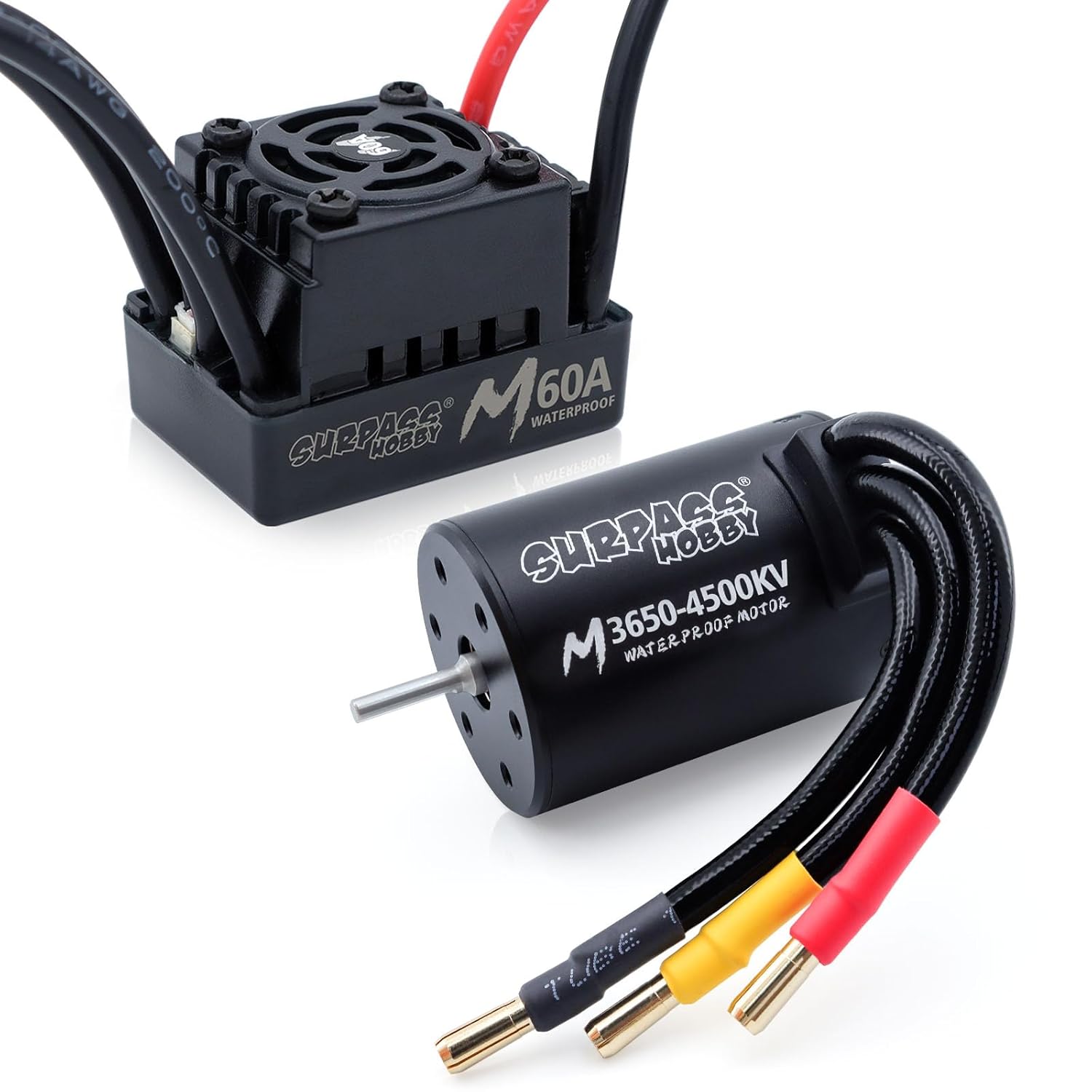 Surpass Hobby RC Brushless Motor ESC Combo Waterproof M3650 4500KV Brushless Motor and 60A ESC Combo Set for 1/10 Remote Control Cars Trucks Off-Road Vehicle