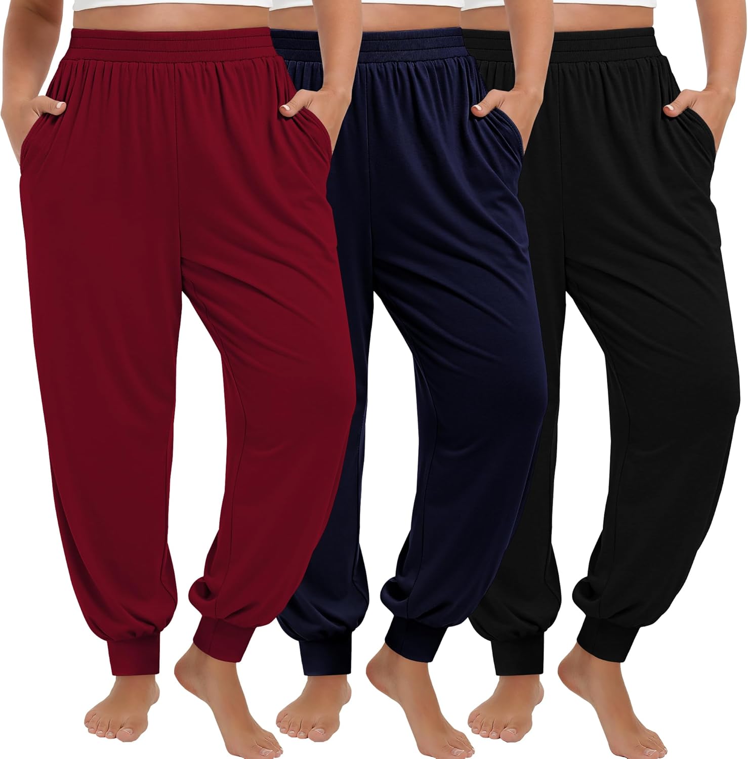 3 Pack Women's Plus Size Yoga Joggers, Comfy High Waisted Lounge Pants Loose Casual...