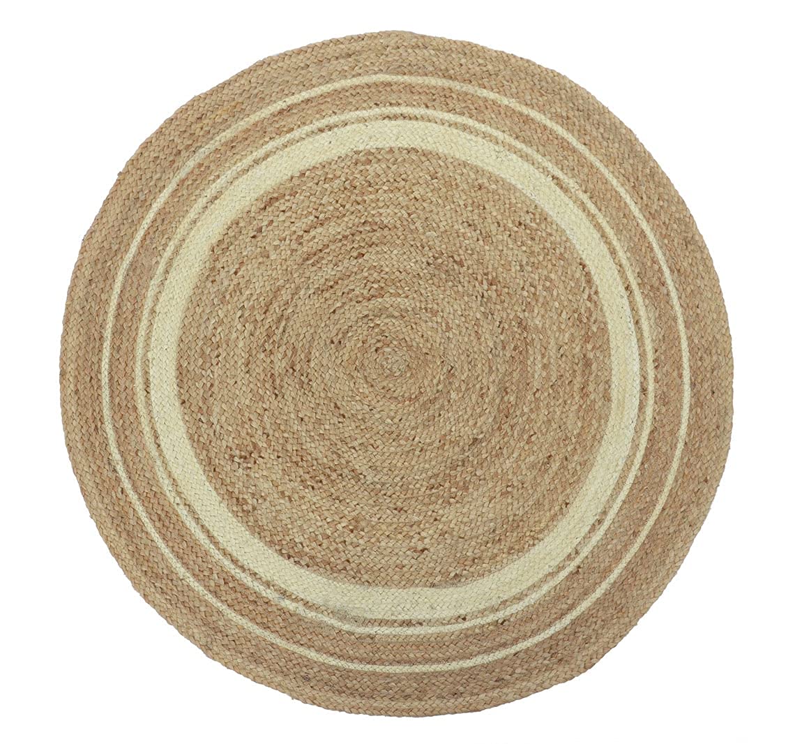Handgefertigter Jute-Teppich für Wohnzimmer, Jute Runde Bodenmatte, Teppiche für Wohnzimmer, Jute Mitteltisch Teppich für Wohnkultur (90 cm x 90 cm)